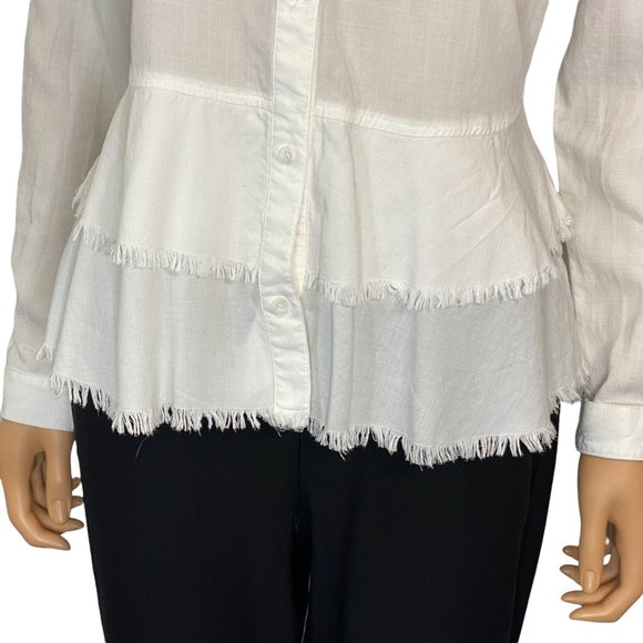 Anthropologie Cloth & Stone White Tiered Frayed Peplum Blouse Tunic Small - Picture 4 of 11
